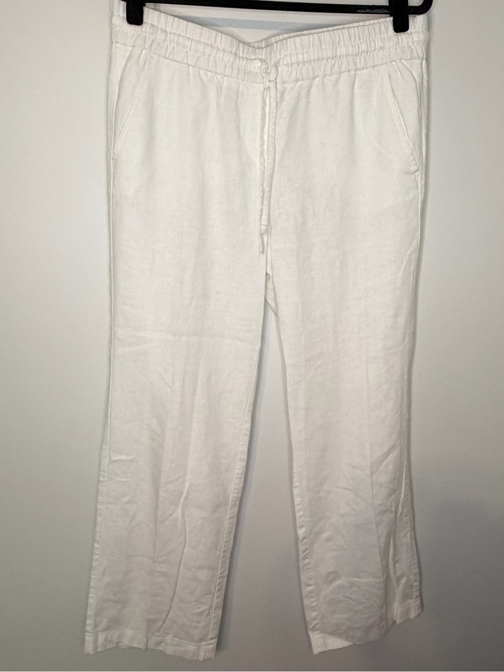 Ann Taylor Factory Women’s M White Linen Blend Pull-On Straight‎ Leg Pants